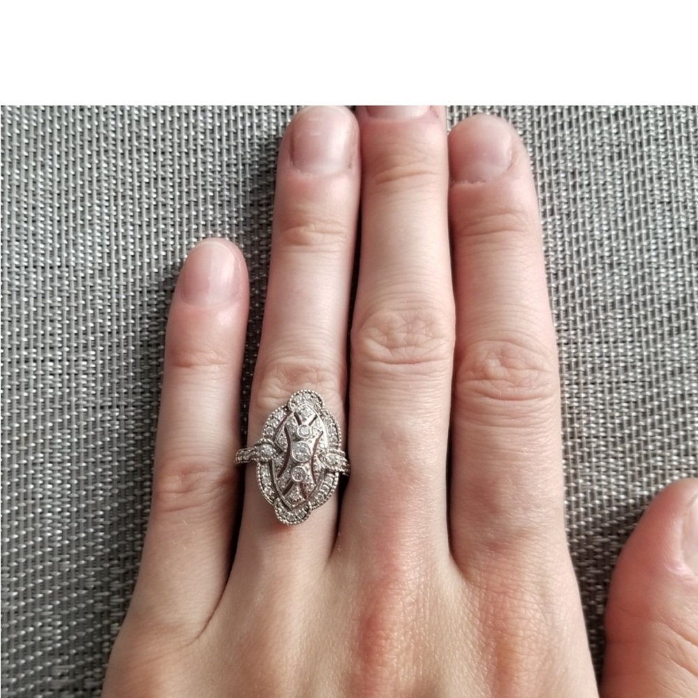 STERLING SILVER CZ ART DECO MILLGRAIN NAVETTE SET - RING AND PENDENT - STUNNING! - Picture 12 of 16